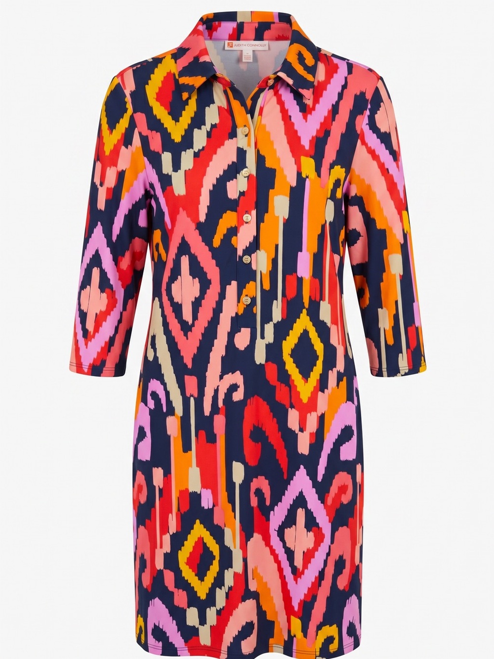 Jude Connally Navy Multi Ikat-Print Button-Front Coverup Dress